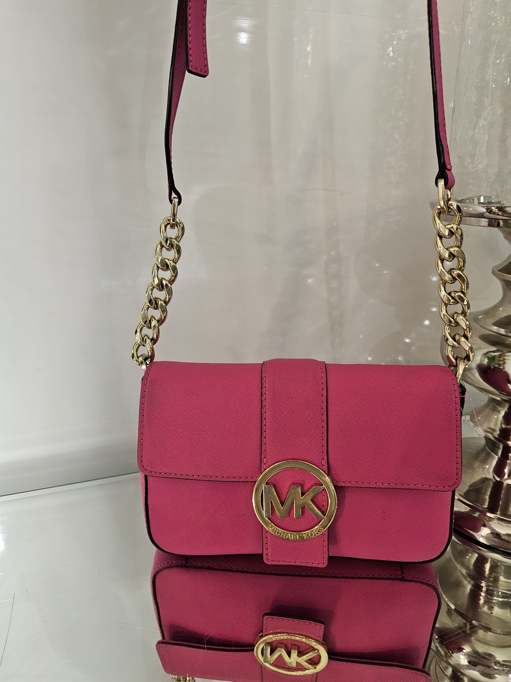 Michael Kors Pink Logo Chain Shoulder Bag